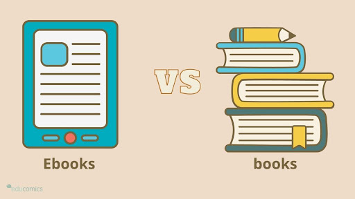 an illustration of an e-book vs a physical book.